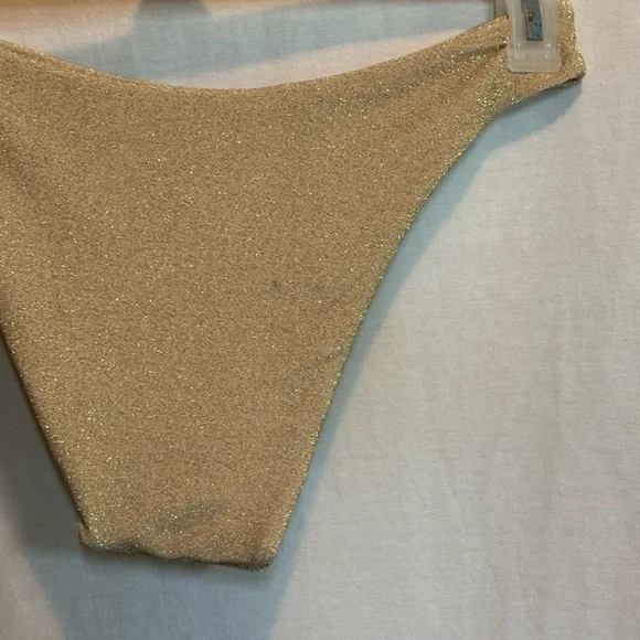 AA-574 Aerie‎ NWOT Cheeky Metallic Gold Summer Swim Bottoms Size L - Picture 8 of 11